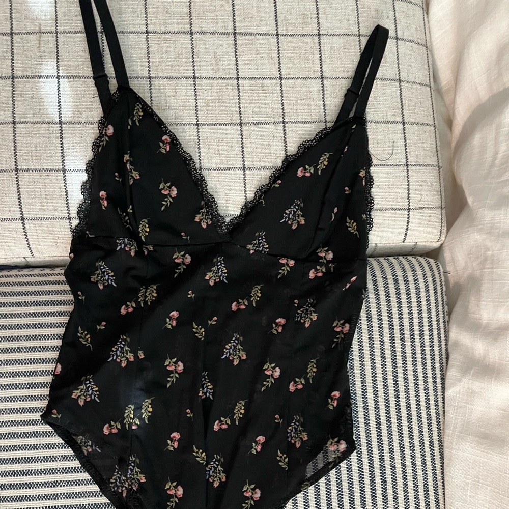 Mesh floral one piece bodysuit
